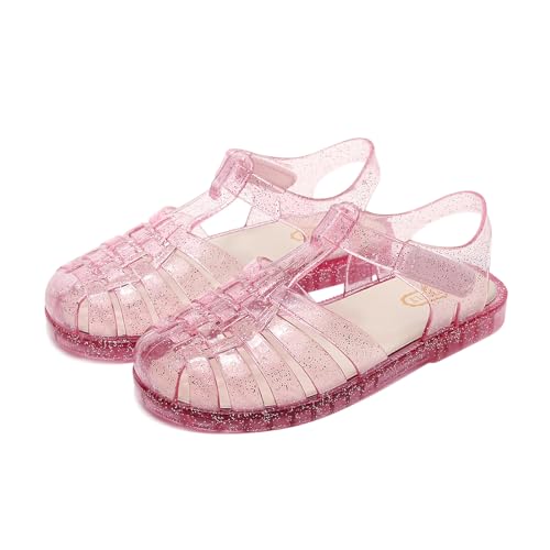 TANDEFLY Jelly Sandals for Girls,Closed Toe Princess Costume Summer Dress Shoes Fisherman Water Beach Rubber Sole Flat Sandals for Toddler Little Kid Big Kid