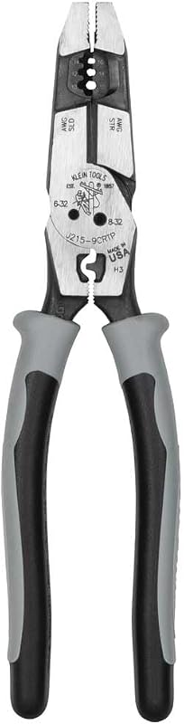 Alicates de corte lateral J2159CRTP, fabricados en EE. UU., alicates híbridos de alto apalancamiento Journeyman de 9 pulgadas con engarzadora, extractor de cinta guía y pelacables