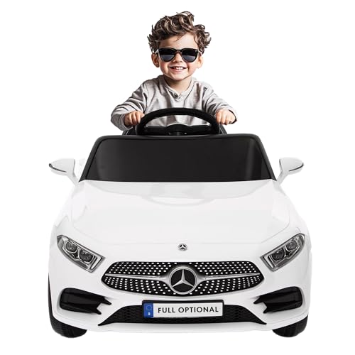 Babycar Mercedes elettrica per Bambini CLS 350 AMG 12V FULL OPTIONAL - Macchina elettrica per bambini con Licenza Ufficiale Sedile in Pelle, Telecomando Porte Apribili ed MP3 (Bianca)