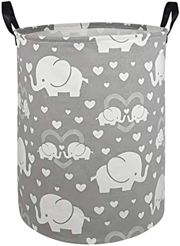 DUYIY Canvas Storage Basket with Handle Large Organizer Bins for Dirty Laundry Hamper Baby Toys Nursery Kids Clothes Gift Basket (heart elephant)