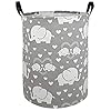 Round elephant pattern laundry hamper storage basket organizer hamper storage bins for clothes toys box nursery hamper gift basket with handles  urban country home decor