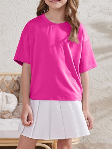 Image of ZDC Girls Athletic Oversized Crop Tops Kids Drop Shoulder Short Sleeve T Shirts Workout Tees