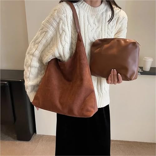 hchstore And Winter Vintage Women's Bag Large Capacity Suede Shoulder Solid Color Simple Casual Commuter Retro Handbags3