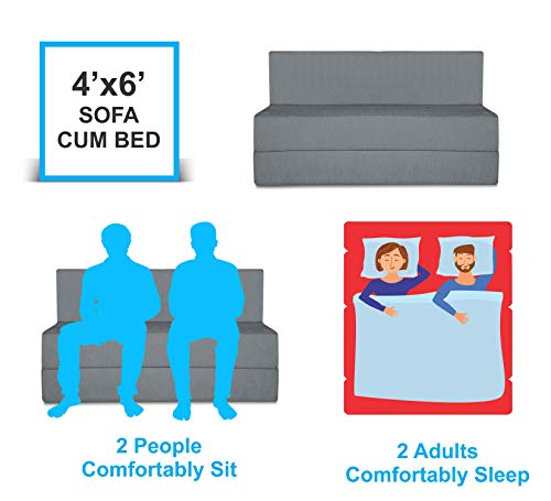 Image of Adorn India Easy Treno 2 Seater Sofa Cum Bed Sit & Sleep Perfect for Guest, Colour Grey, 4'x6' (1 Year Warranty)