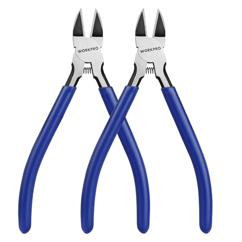 WORKPRO 2 Pack Wire Cutters, 6 Inch Precision Flush Cutters, Spring Loaded Side Cutting Pliers, Sharp Diagonal Cutters for Crafts, Jewelry Making, Electronics