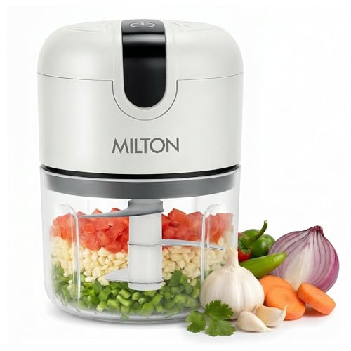 Image of MILTON 6-in-1 Rechargeable Mini Electric Chopper I Unbreakable Food Grade Material I Stainless Steel Blade I Powerful Motor I Perfect to Chop, Mince, Cut, Dice, Whisk, Blend, Grey