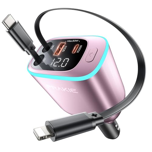 iPhone Car Charger, Retractable Fast USB C Phone Charger, 4 in 1 Cigarette
