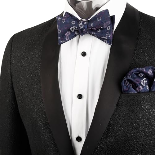 Image of Alizeal Mens 2pcs Floral Bow Tie Set | Self-tied Elegant Pocket Square Set for Wedding