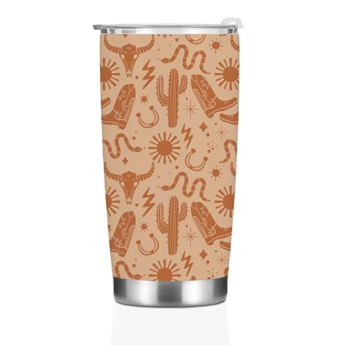 Birthday Christmas Decor Boho Western Coffee Tumbler, 20 oz Tumblers, Insulated Coffee Mug, Stainless Steel Thermal Cup Travel Coffee Cup, Cow Print Stuff Western Gifts for Women Men Coworker