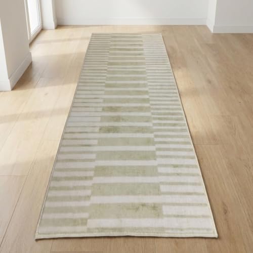 Muddy Mat® Creamline 2ft x 10ft Washable Muddy Carpet for Living Room, Bedroom & Dining Room – Modern Soft Low Pile Non Slip Carpet – Pet Friendly Waterproof Foldable Area Rugs for Home