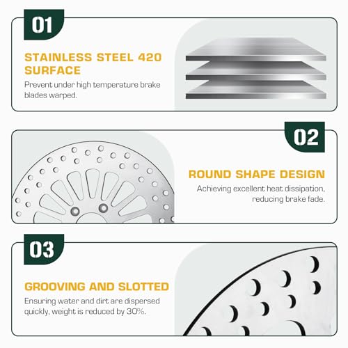 Youxmoto 11.8" Brake Rotor 2pcs Front + 1 Rear, 2008-2020 For Harley Road King/for Road Glide Electra/for Street Glide/for Tri Glide Ultra Classic Brake Disc Rotor, No-rust High Polished by Youxmoto - Image 2