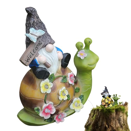 lyanny Statue da giardino con gnomo solare, statue da giardino per esterni con lumache | Statuetta di gnomo da giardino - Statue da esterno in resina, arte da giardino, statua solare da giardino,