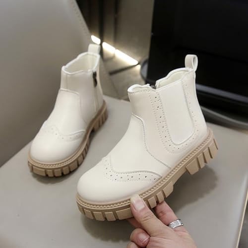 IWIHMIV Girls Ankle Boots Kids Short Boots With Zipper Casual Non Slip Thick Sole Leather Booties for Toddler3