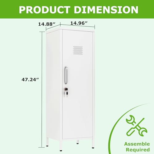 Image of PAOFIN 47 inch Metal Storage Locker, Lockable Employees Metal Locker with Door and Adjustable Shelves, Steel Locker for Home, School, Office, Gym (White)