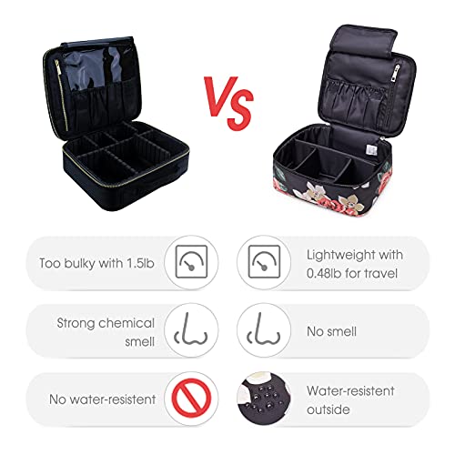 Narwey Travel Makeup Bag Large Cosmetic Bag Makeup Case Organizer for Women and Girls (Black Flower) - Image 5