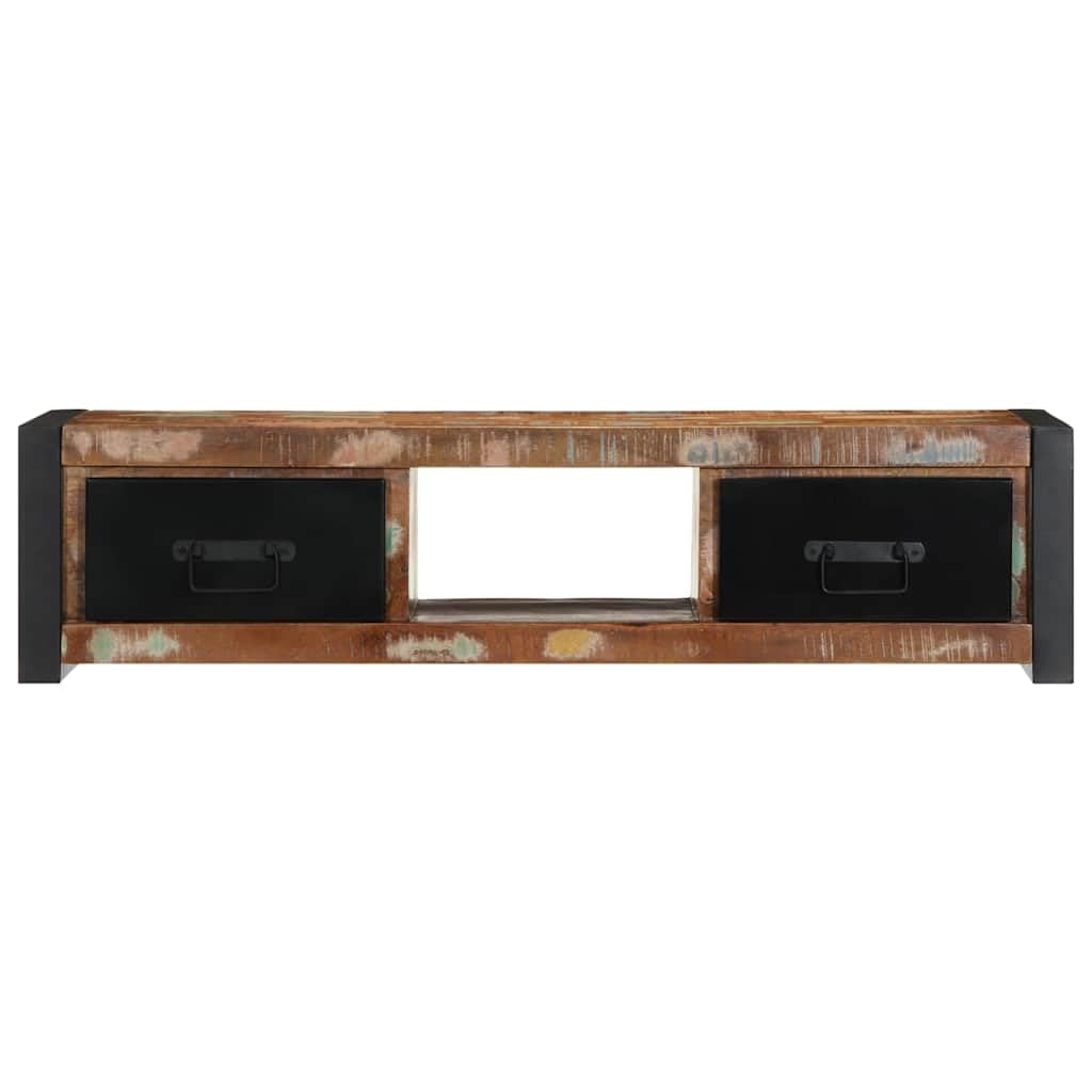 Mobile TV in legno 100 x 30 x 25 cm in legno massello recuperato, con telaio in ferro e maniglie in metallo, ampio spazio per riviste ed elettrodomestici