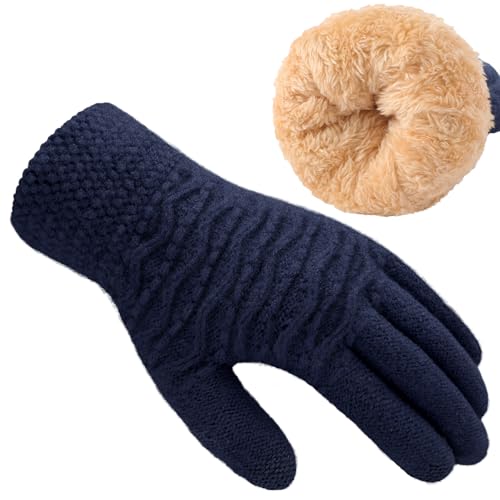 Trifabricy Winter Gloves for Women, Warm Thick Wool Fleece Lined Womens Gloves, Thermal Cable Knit Gloves for Women, Elastic Cuff Insulated Touchscreen Glove for Cold Weather, Navy Blue Trifabricy Winter Gloves for Women, Warm Thick Wool Fleece Lined Womens Gloves, Thermal Cable Knit Gloves for Women, Elastic Cuff Insulated Touchscreen Glove for Cold Weather, Navy Blue