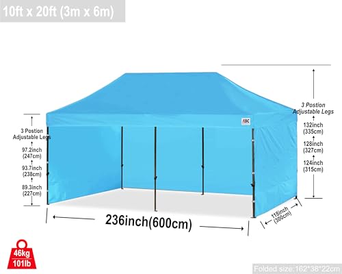 Image of ABCCANOPY Heavy Duty Easy Pop up Canopy Tent with Sidewalls 10x20, Sky Blue