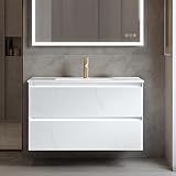 Blossom 36' LED Lighted Bathroom Vanity Combo | Premium Calacatta White Floating Sink Cabinet | Dimmable Task Lighting & Moisture-Resistant Marine-Grade Build | Luxury Master Bath Renovation