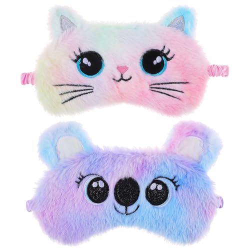YUXIANLB 2 Máscaras De Dormir De Felpa Para Niños Coloridas Suaves Para Dormir Máscara De Ojos Con Los Ojos Vendados Para Dormir Cubierta De Satén Para Mujeres Y Niños Regalo De Siesta De Viaje