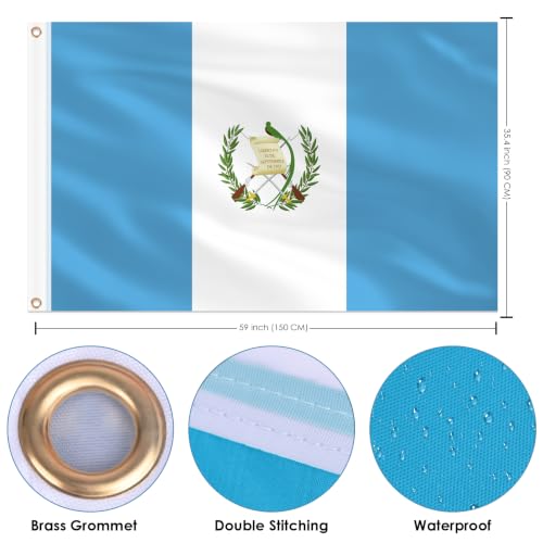 Image of AhfuLife 2pcs Guatemala Flag 3x5 Ft, Large Guatemalan Flags for Outside - Double Side with Brass Eyelets for Olympic Party Decorations, Soccer Party Decoration Bar Garden Street Decoration Indoor Outdoor