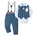 SOLOYEE Baby Jungen Anzug Kleinkind Bekleidungssets, Taufbekleidung für Baby-jungen Hochzeit Outfit Langarm Strampler + Hosenträger + Weste + Fliege + Korsage (Blau, 3-6 Monate)