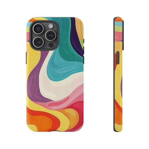 Coque rigide brillante iPhone 15 Pro Max motif abstrait groovy coloré chic
