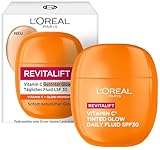 L'Oréal Paris Vitamin C Fluid, Getönt & mit LSF 30, tägliche Feuchtigkeitspflege für strahlenden Teint, gegen Falten sowie UVA- & UVB-Strahlen, leichtes Glow-Fluid, Revitalift, 1 x 40ml