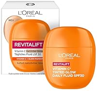 L'Oréal Paris Vitamin C Fluid, Getönt & mit LSF 30, tägliche Feuchtigkeitspflege für strahlenden Teint, gegen Falten sowie UVA- & UVB-Strahlen, leichtes Glow-Fluid, Revitalift, 1 x 40ml