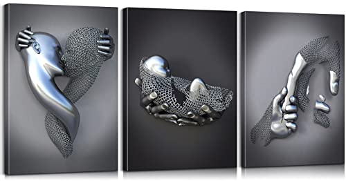 3 Pieces Love Heart 3D Wall Art Abstract Figure Statue Kiss Posters 3D Wall Decor Baby Poster Love Decor Romantic Art Valentine's Day Wall Decorations For Home Couples Bedroom Decor (12''Wx16''Hx3) #TOP17