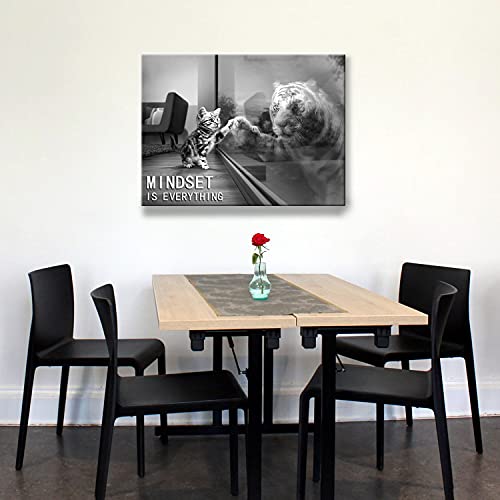 Inspirational Wall Art Tiger Canvas Mindset Is Everything Decor Cat Paintings Motivational Poster Framed & Easy Hang Prints Decorations For Office Living Room Bathroom Guest Room (12"X16"X1) #TOP5