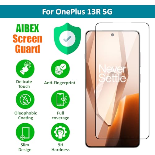 Image of AIBEX Tempered Glass for OnePlus 13R 5G | 9H Hardness | Anti-Glare & Anti-Fingerprint | Water Resistant | Edge-to-Edge Full Screen Protector | Bubble-Free Installation