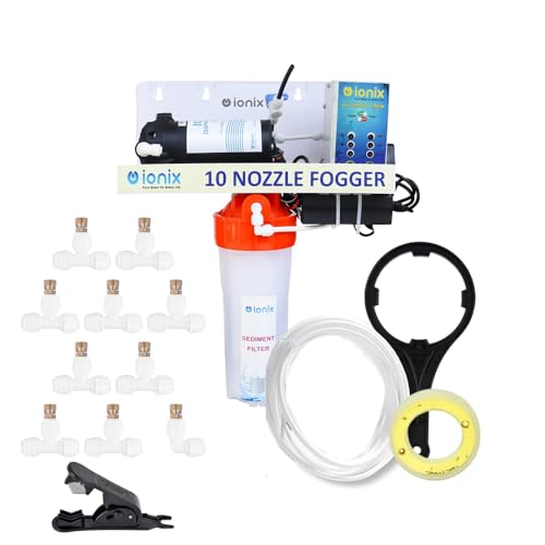 Image of IONIX Fogger Kit with 10 Nozzles Beat Pollution PM 2.5 Restaurants, for Dairy Farms,Cafes, and Outdoor Spaces - High-Pressure Misting System for Cooling, Humidity Control, and Dust Suppressions