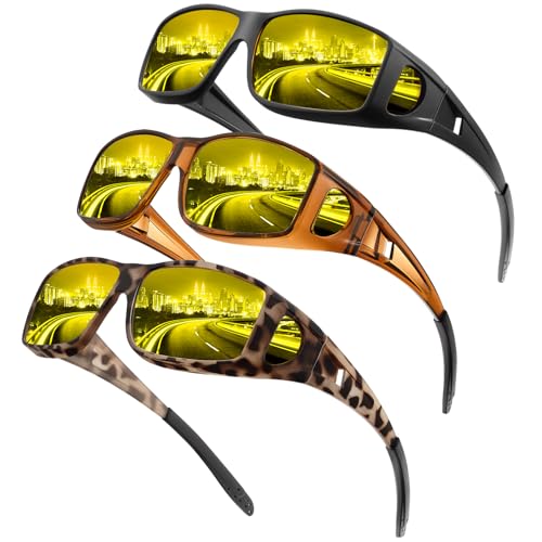 Image of Night Vision Glasses, Fit Over Glasses Mens Womens, Wrap Around Anti Glare HD Night Vision Lens for Night Driving