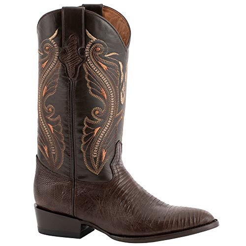 Image of Ferrini Men's Taylor Teju Lizard Round Toe Leather Heeled Western Boots, Chocolate, 8 Wide