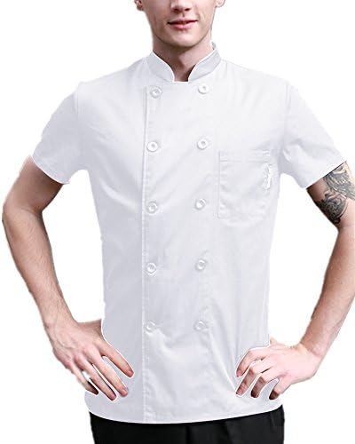 Boupiun Summer Short Sleeve Chef Coat Fashion Cool Unisex Chef Jackets White