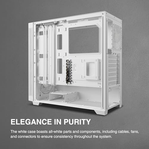 Image of GAMDIAS Athena M3 White ATX Mid Tower Computer Case Tempered Glass, Gaming PC Case Support Dual 360mm AIO /Radiator, 7x120mm Case Fans (4X 120mm Built-in), 420mm GPU /VGA, Type C x1, 170mm CPU Cooler