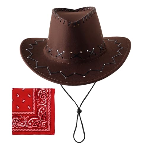 JOYEBUY Kids Western Party Hats Toddler Cowboy Hats Boys Girls Cowgirl Hat with Bandanas2