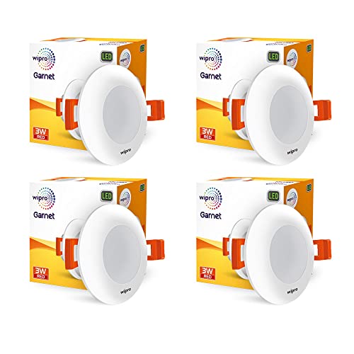 Wipro Garnet 3W Led Mini Downlight for Home & Cabinet| Red|Compact Design with 120° Beam Angle|Recessed Down Light for False Ceiling|Cutout-2.3 Inch|Pack of 4
