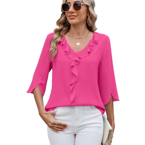 Blusa feminina de cor sólida com pétalas plissadas de seda gelada...