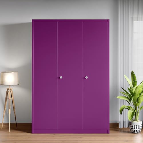 Image of Interio by Godrej Axl 3-Door Steel Almirah (Textured Mulberry), 1-Year Warranty, 1 Locker, 10 Shelves