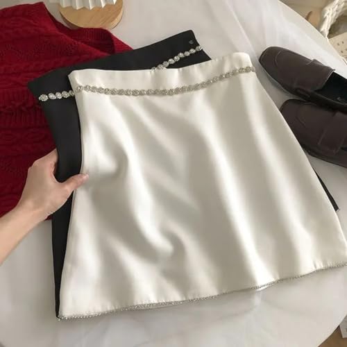 Rhinestones Women Skirts A-line Solid Spring Summer High Waist Mini Skirt4