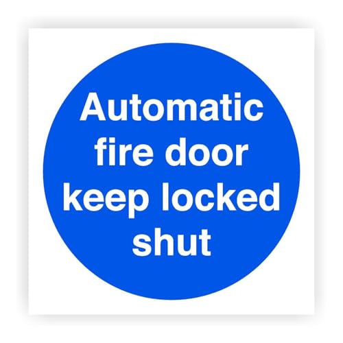 Image of Automatic Fire Door Keep Locked Shut Stickers, Pack of 5 (100mm x 100mm)