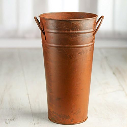 Factory Direct Craft Rusty French Metal Planter - Rusted Tin Flower Bucket with Handles for Vase or Decorations (Size: 9 H x 4-7/8 Dia.)
