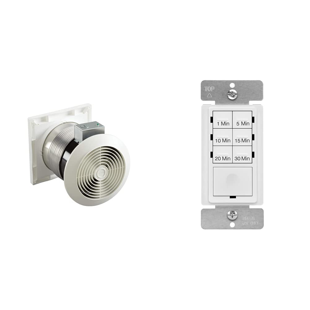 Broan-NuTone 512M Through-the-Wall Ventilation Fan White Cover, 6-Inch & ENERLITES Countdown Timer Switch for bathroom fans and household lights, 1-5-10-15-20-30 Min Settings, White