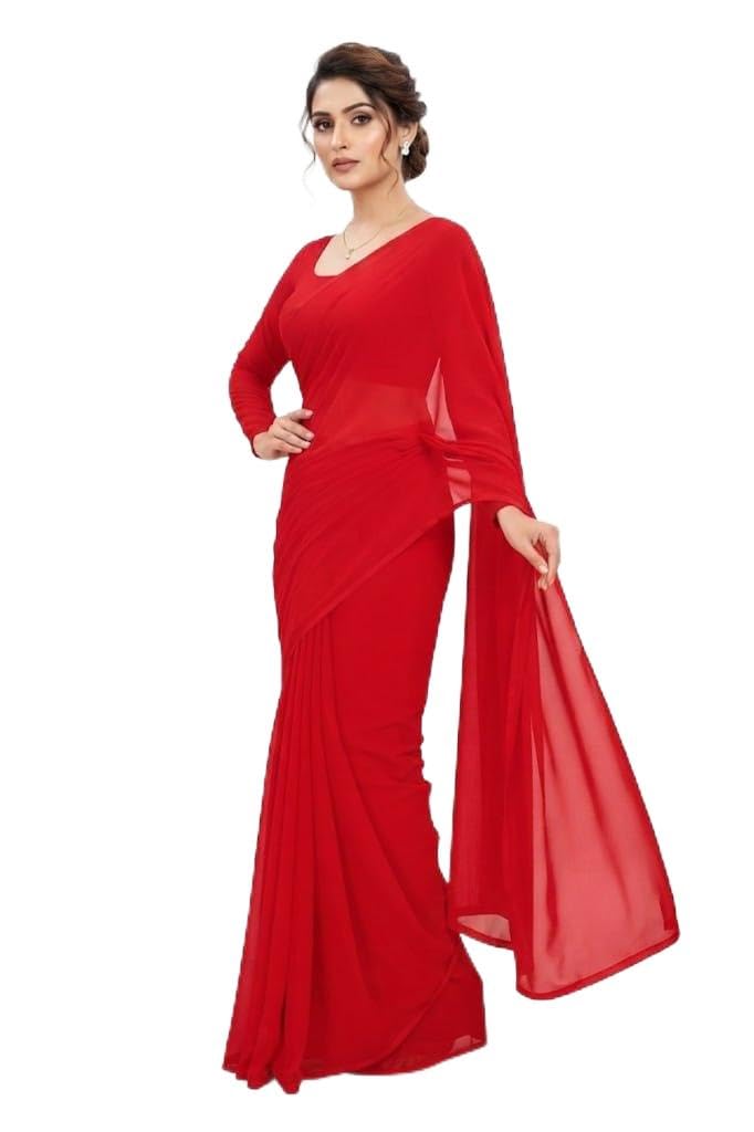 Black Chiffon Plain Saree for Women Solid with Unstitched Blouse Piece-picture-45