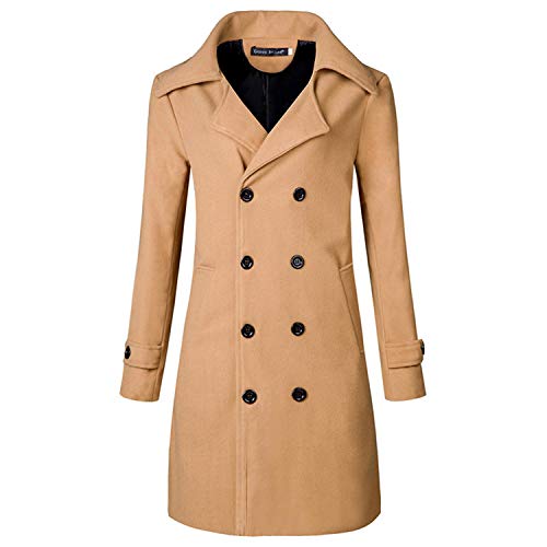 Soluo Men's Double Breasted Trenchcoat Stylish Slim Fit Mid Long Belted Windbreaker Overcoat Outwear (Khaki,XX-Large)