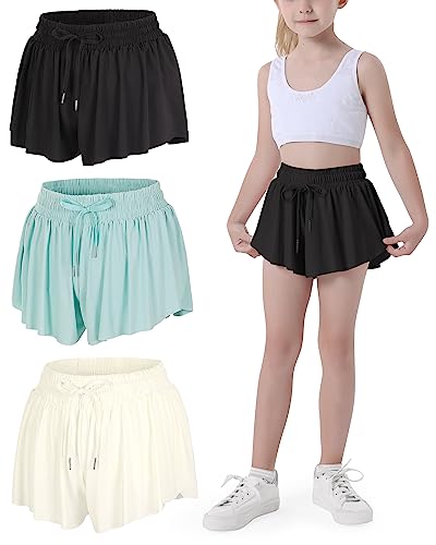 Image of JOCMIC Girls Flowy Shorts, 2 in 1 Preppy Butterfly Shorts with Spandex Liner for Cheer Athletic Gym Teens Casual Clothes
