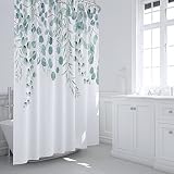 YAEHOCO Green Floral Shower Curtain Sets, Watercolor Leaves on The Top Plant Shower Curain for Bathr