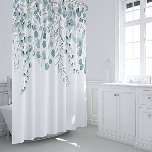 Yaehoco Green Floral Shower Curtain Sets, Watercolor Leaves On The Top Plant Shower Curain For Bathroom Decoration 72X72 Inch With Hooks #TOP4